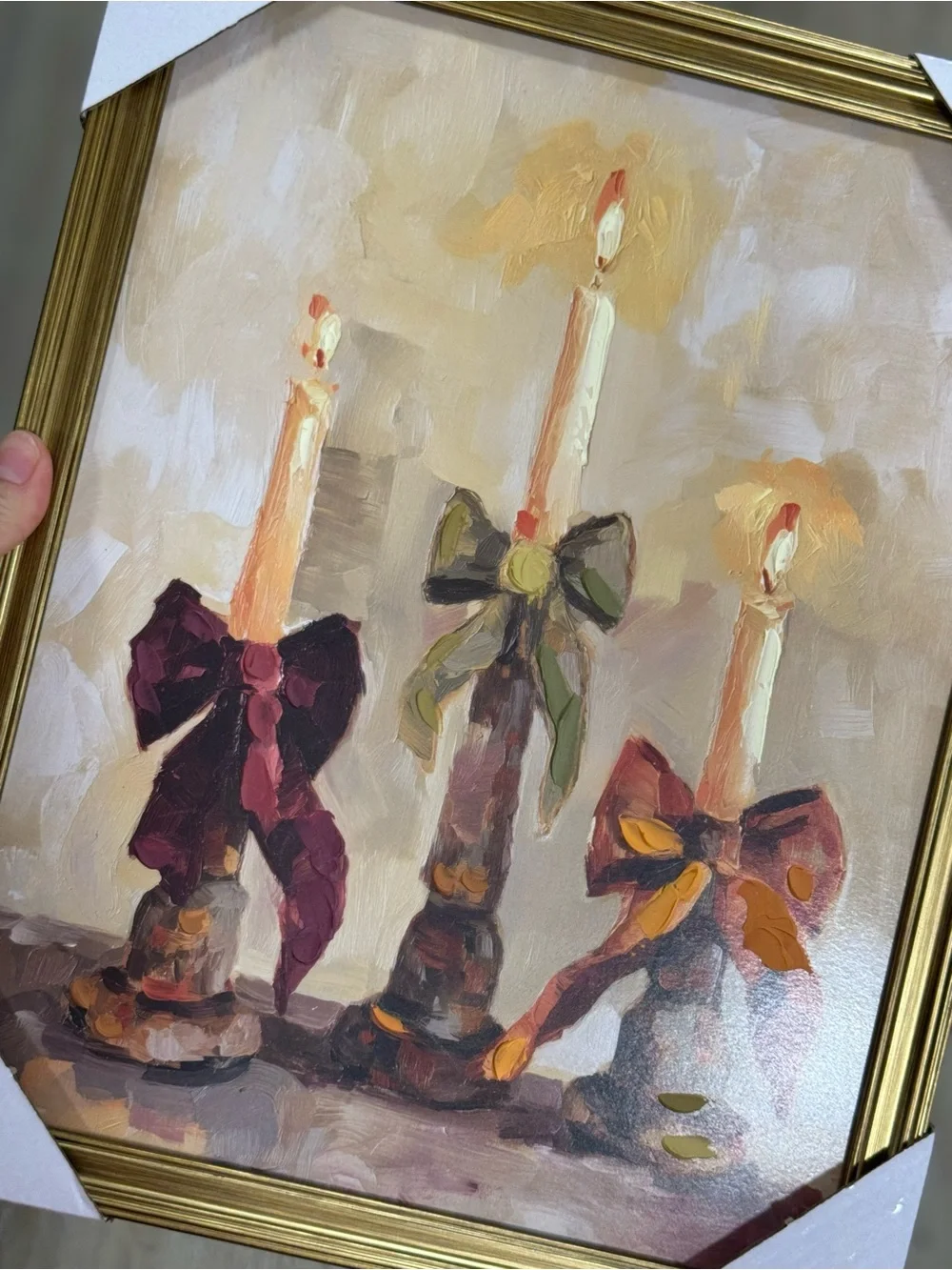Framed Candle Trio Wall Art - Neutral, Burgundy & Olive